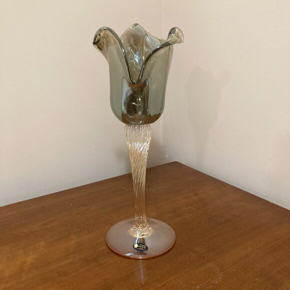 Murano Crystal Candle Holder Long Stem Made In Italy - Picture 2 of 6